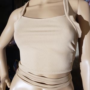 Crisscross tie backless Rib-knit cami top.